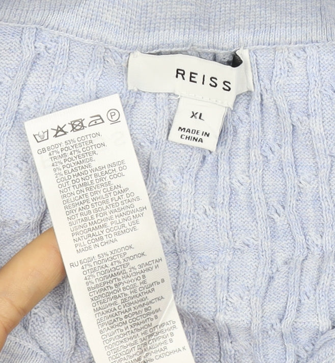 Reiss Men’s Blue XL Cable Knit Short Sleeve Polo Shirt