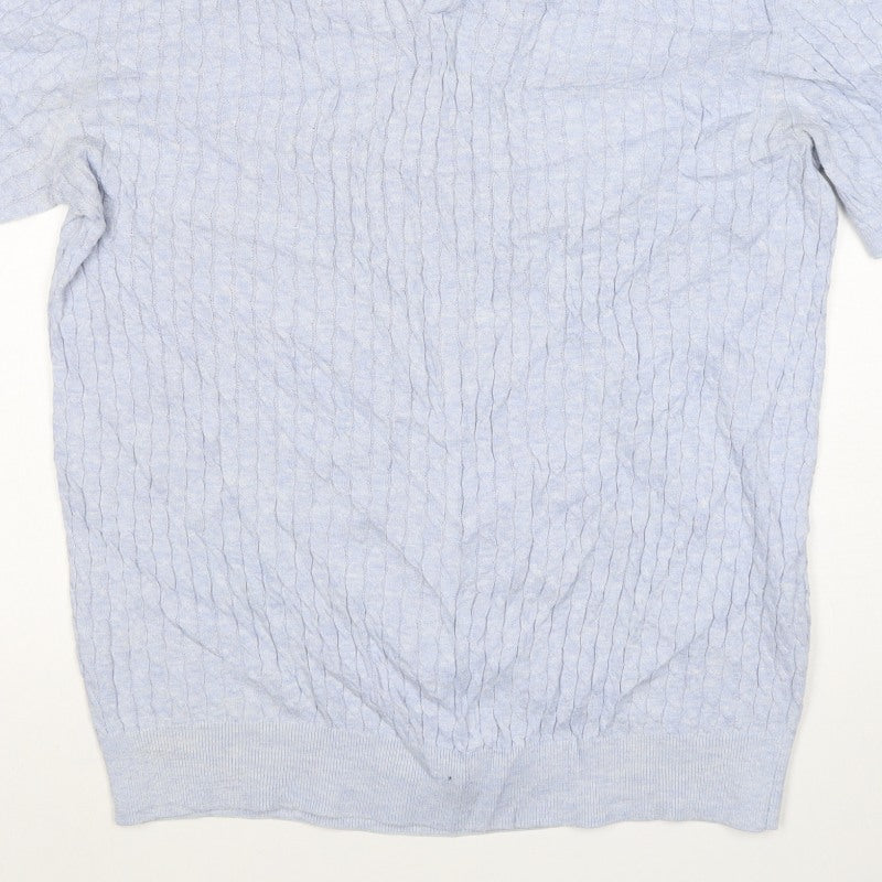 Reiss Men’s Blue XL Cable Knit Short Sleeve Polo Shirt