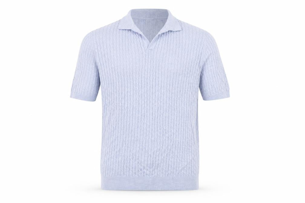 Reiss Men’s Blue XL Cable Knit Short Sleeve Polo Shirt