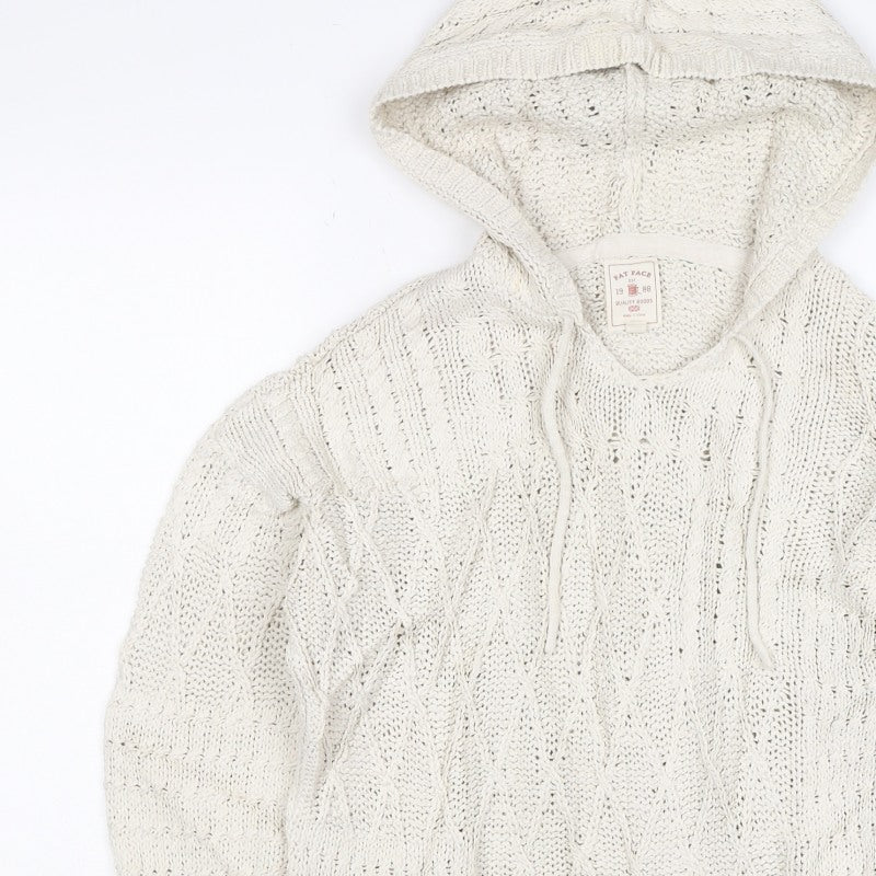 Fat Face Women Ivory UK 12 Hooded Cable Knit Cotton Jumper
