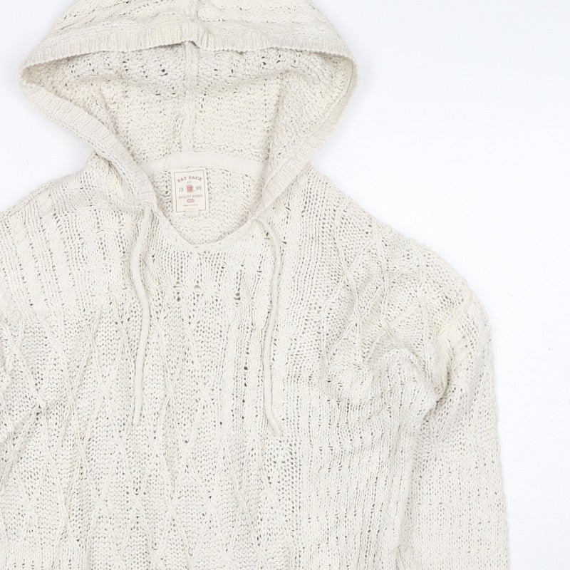 Fat Face Women Ivory UK 12 Hooded Cable Knit Cotton Jumper