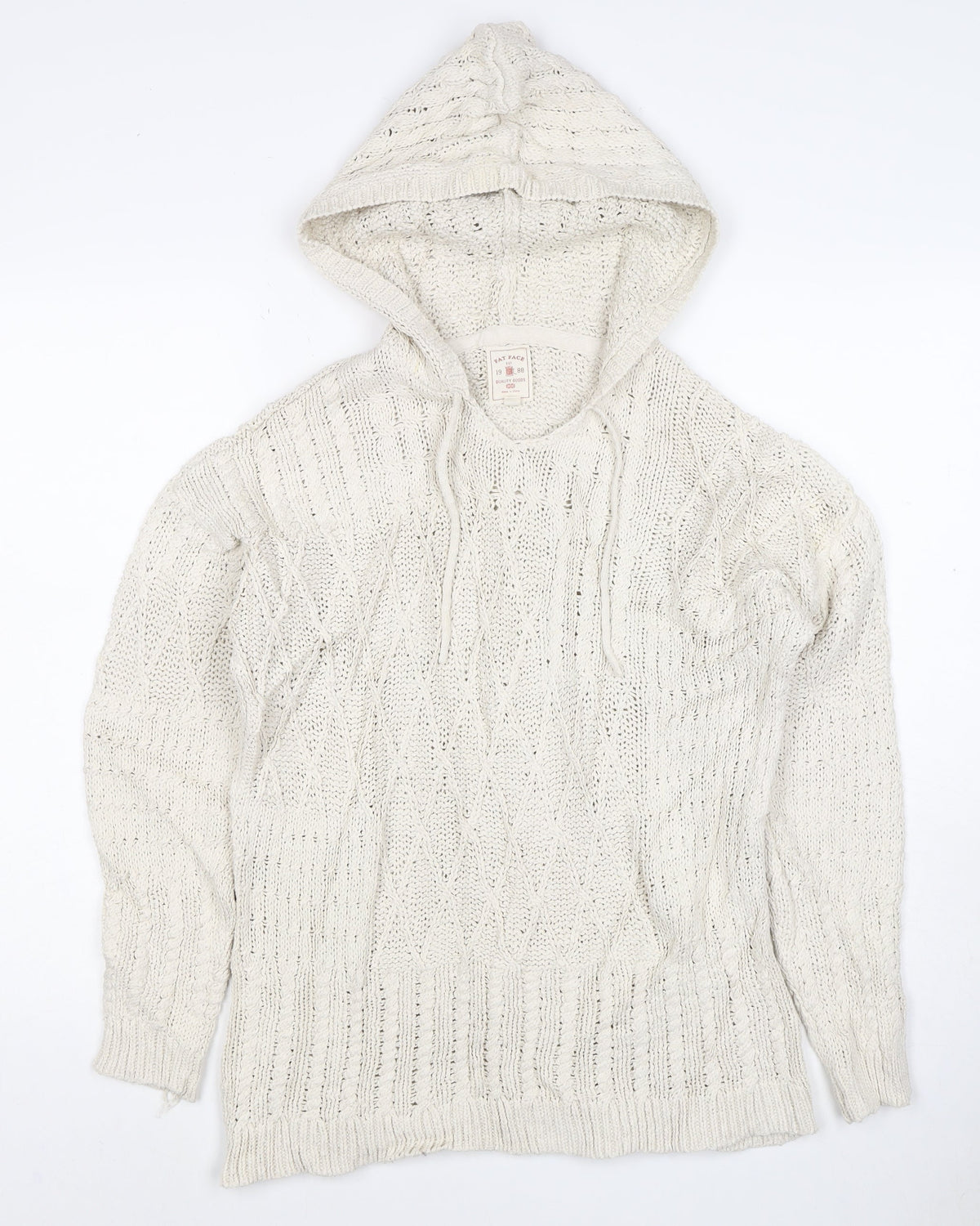 Fat Face Women Ivory UK 12 Hooded Cable Knit Cotton Jumper