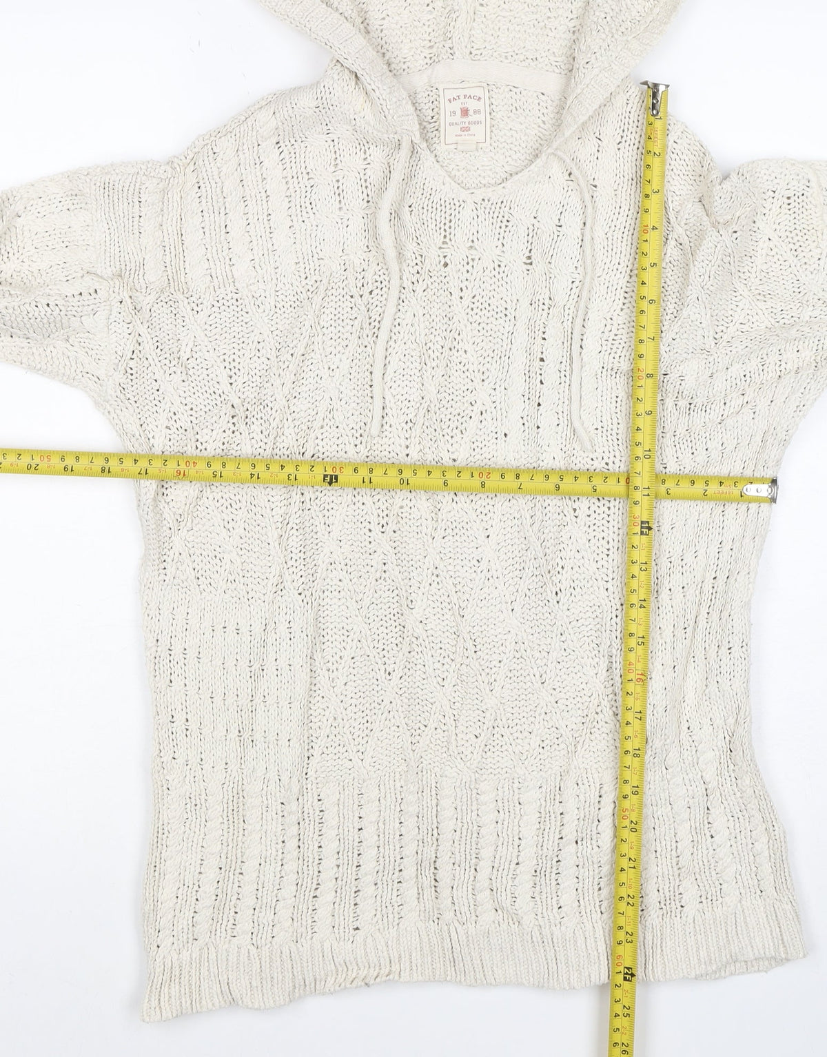 Fat Face Women Ivory UK 12 Hooded Cable Knit Cotton Jumper