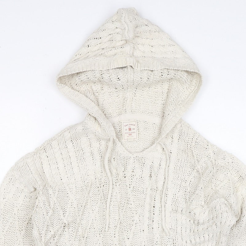 Fat Face Women Ivory UK 12 Hooded Cable Knit Cotton Jumper