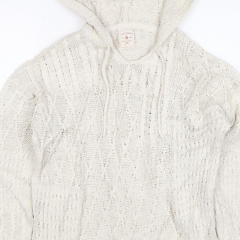 Fat Face Women Ivory UK 12 Hooded Cable Knit Cotton Jumper