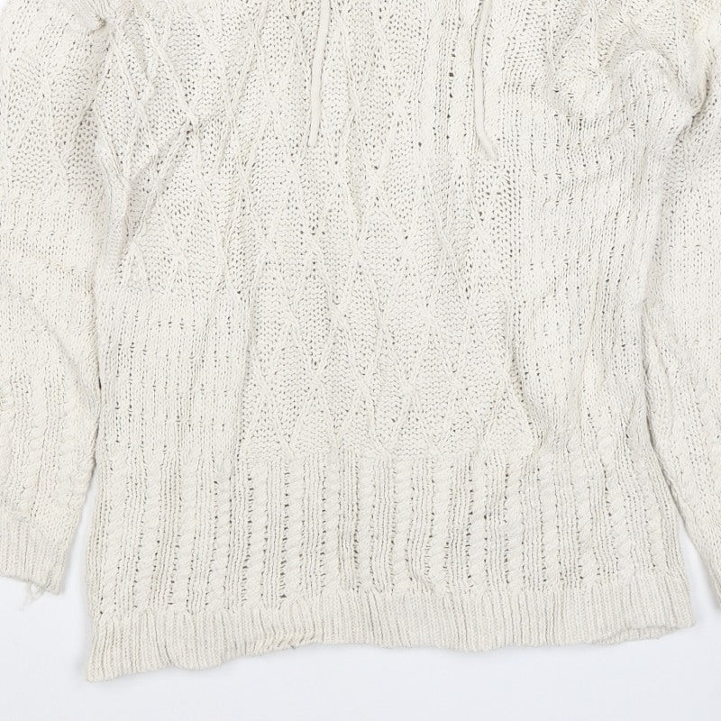 Fat Face Women Ivory UK 12 Hooded Cable Knit Cotton Jumper