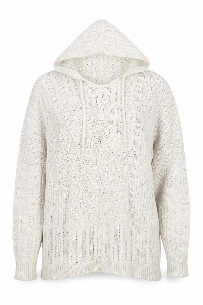 Fat Face Women Ivory UK 12 Hooded Cable Knit Cotton Jumper