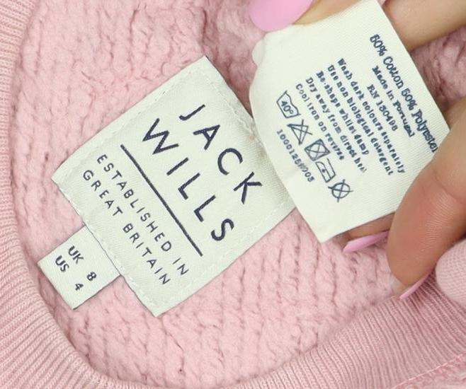 Jack Wills Women’s Pink UK 8 Crew Neck Raglan Sleeve Pullover Jumper