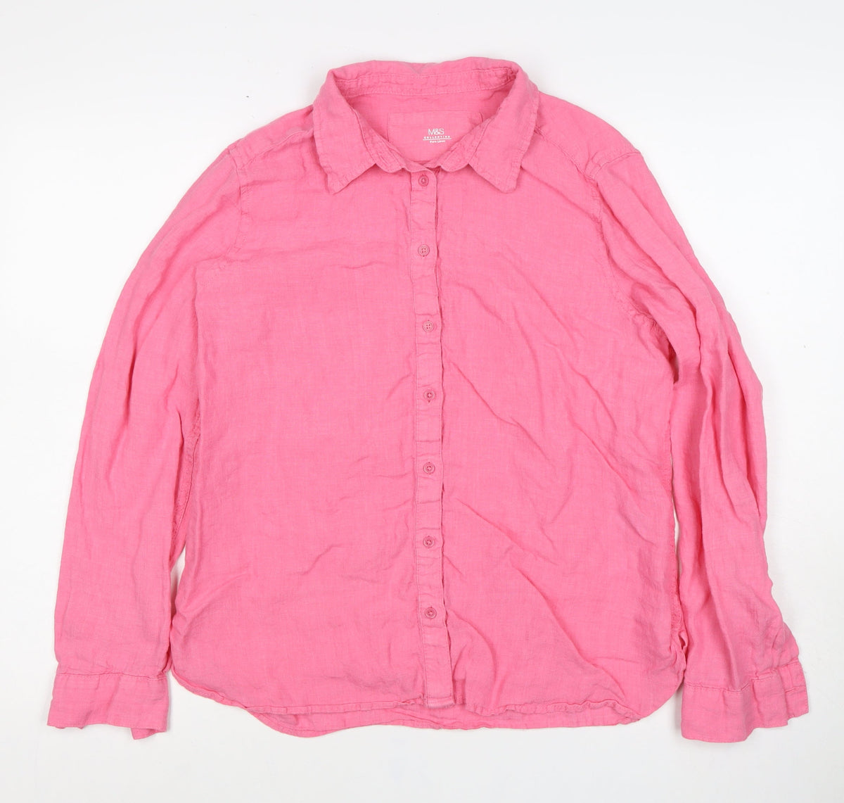 Marks and Spencer Women Pink UK 12 Linen Collared Button-Up Shirt