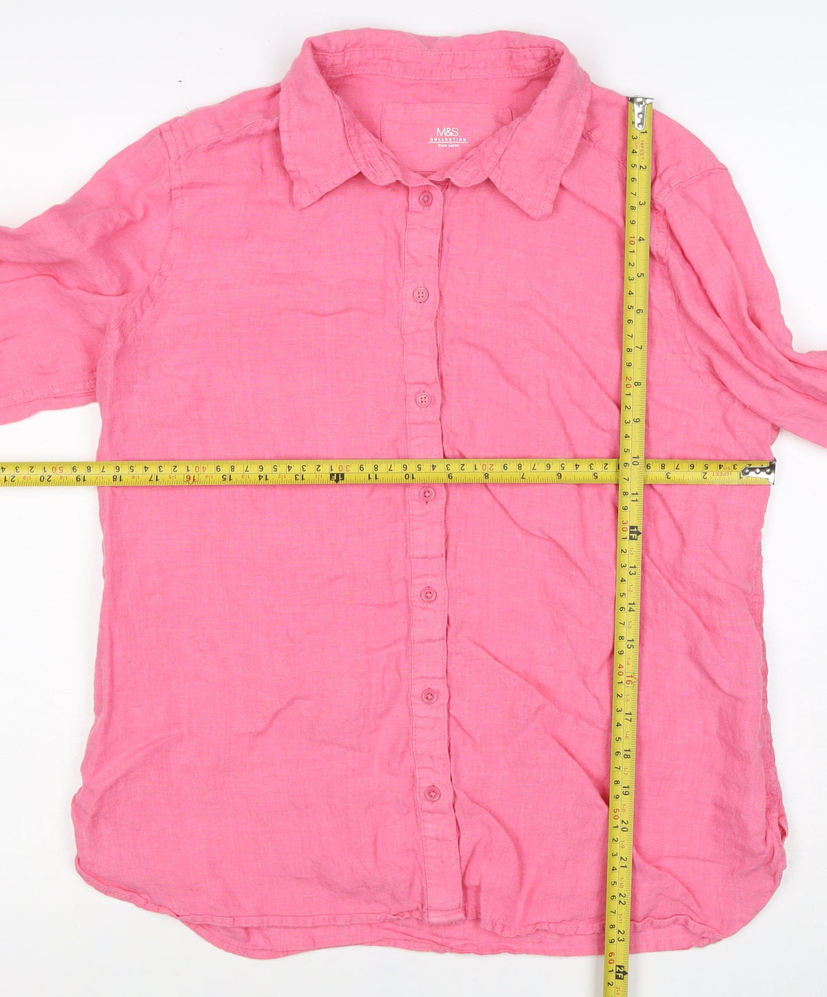 Marks and Spencer Women Pink UK 12 Linen Collared Button-Up Shirt