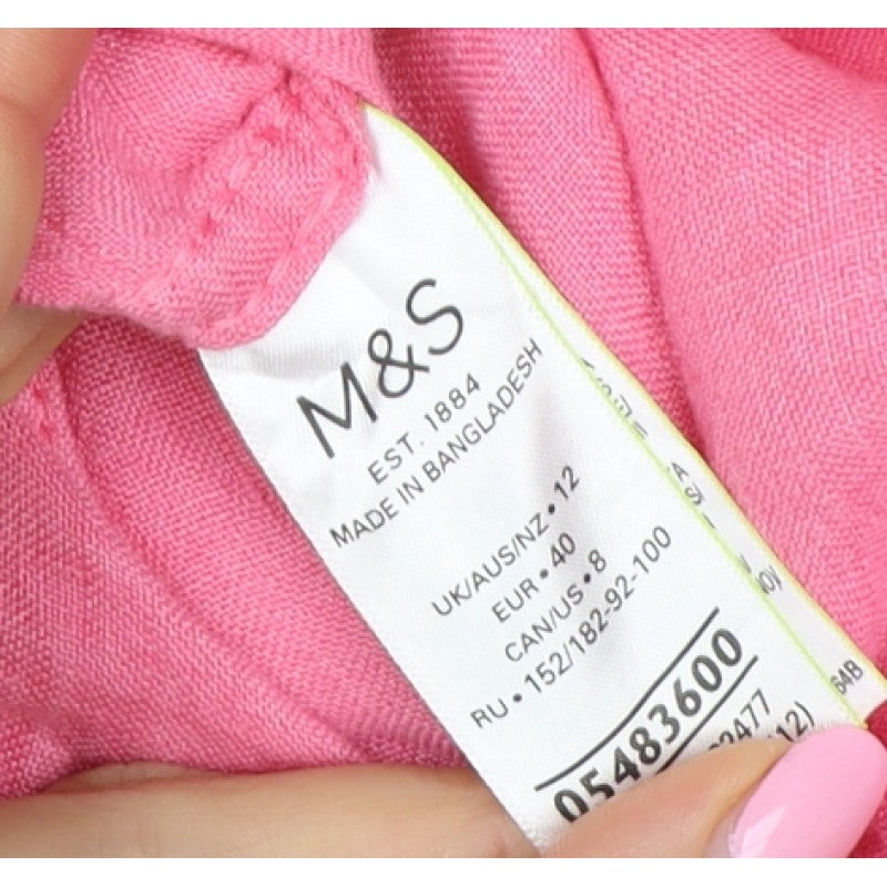 Marks and Spencer Women Pink UK 12 Linen Collared Button-Up Shirt