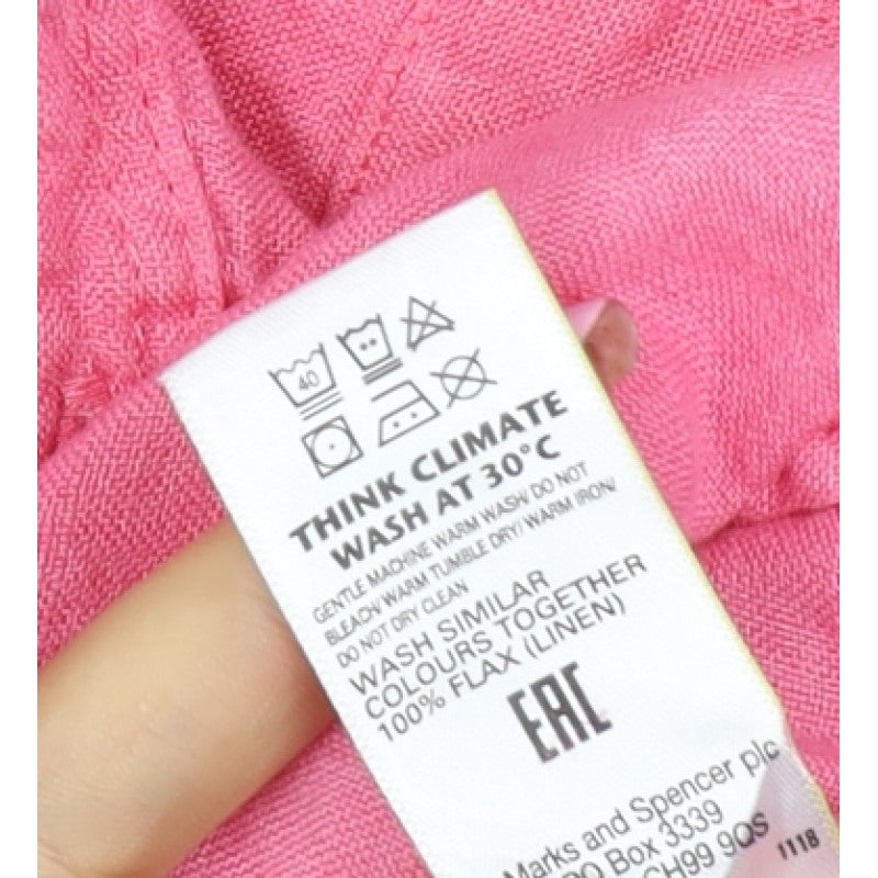 Marks and Spencer Women Pink UK 12 Linen Collared Button-Up Shirt