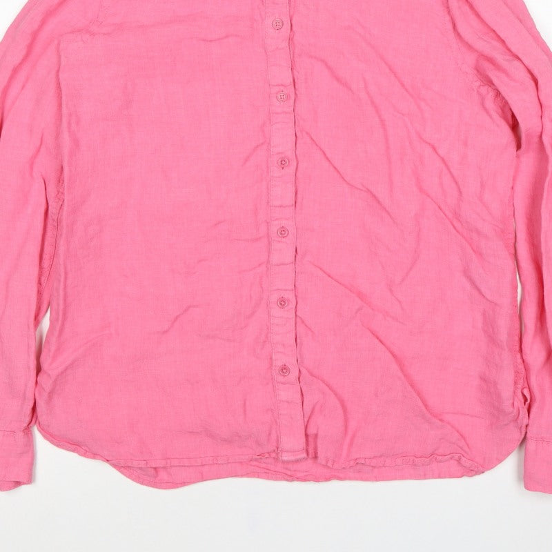 Marks and Spencer Women Pink UK 12 Linen Collared Button-Up Shirt