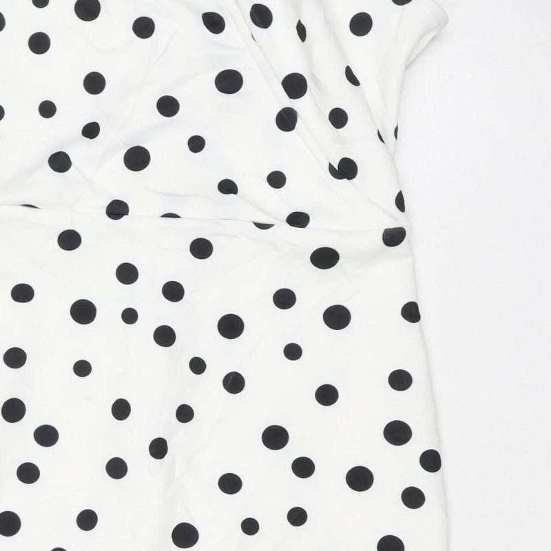 Lipsy Women White Black Polka Dot UK 8 Knee Length Bodycon Dress