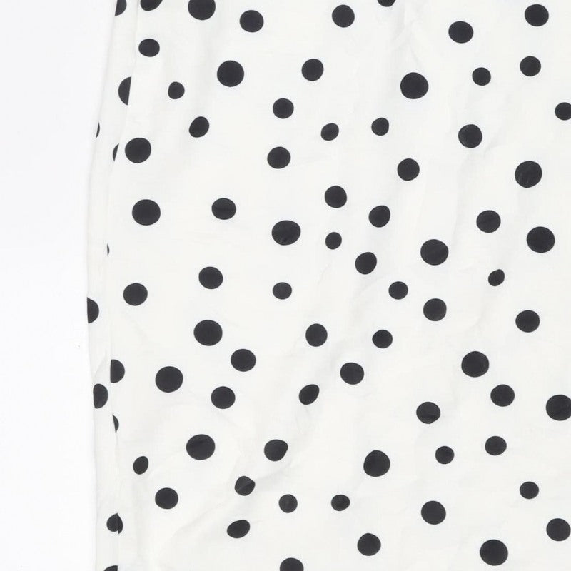 Lipsy Women White Black Polka Dot UK 8 Knee Length Bodycon Dress