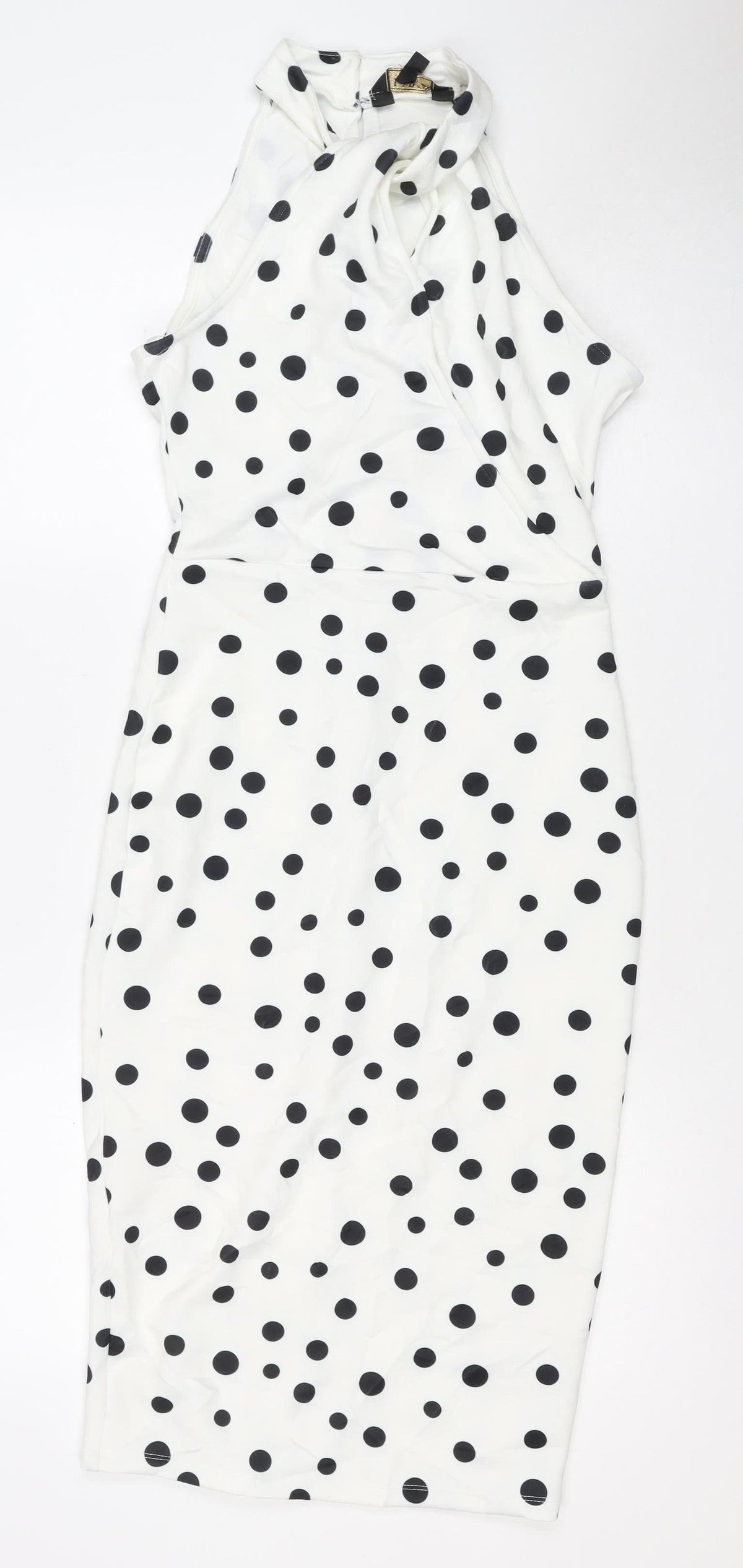 Lipsy Women White Black Polka Dot UK 8 Knee Length Bodycon Dress