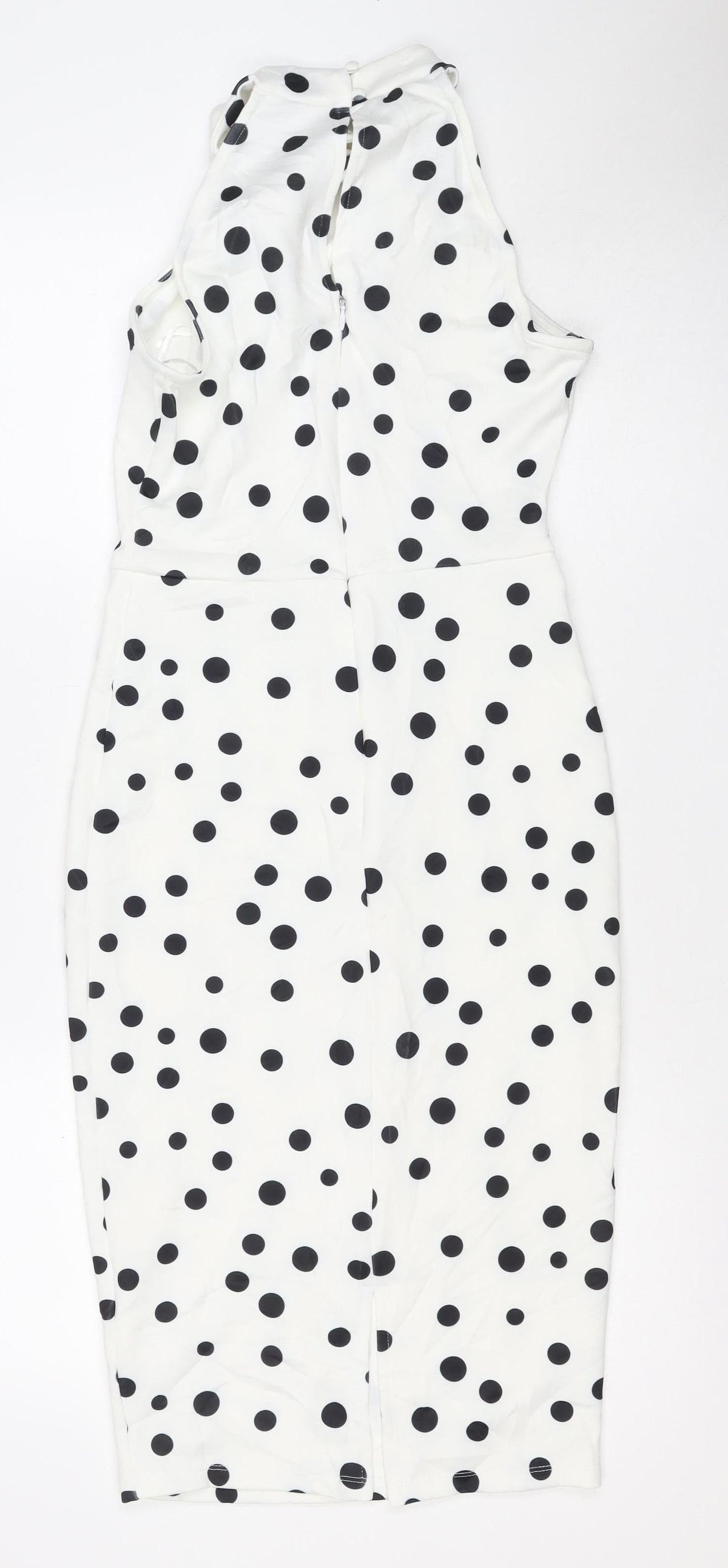 Lipsy Women White Black Polka Dot UK 8 Knee Length Bodycon Dress