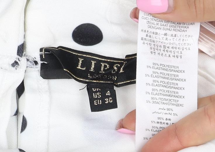 Lipsy Women White Black Polka Dot UK 8 Knee Length Bodycon Dress