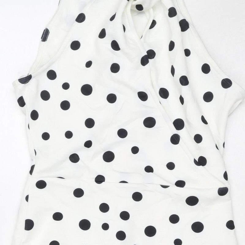 Lipsy Women White Black Polka Dot UK 8 Knee Length Bodycon Dress