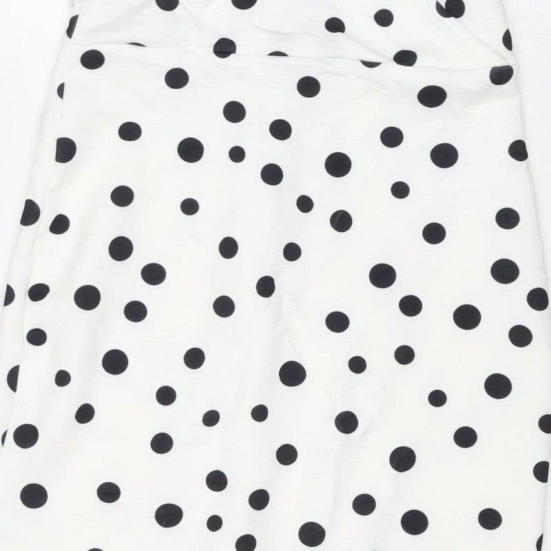 Lipsy Women White Black Polka Dot UK 8 Knee Length Bodycon Dress