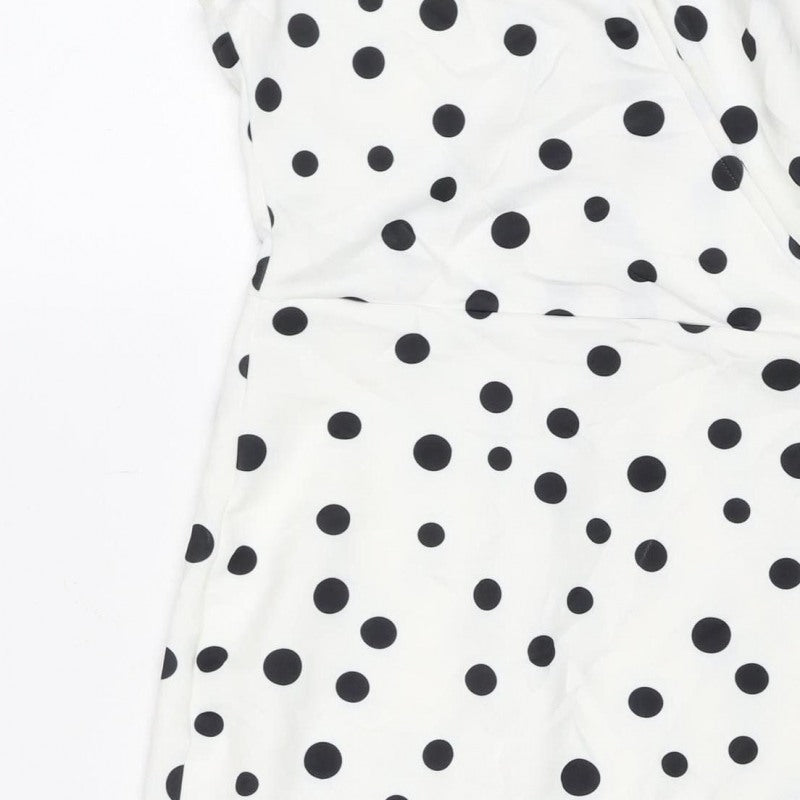 Lipsy Women White Black Polka Dot UK 8 Knee Length Bodycon Dress