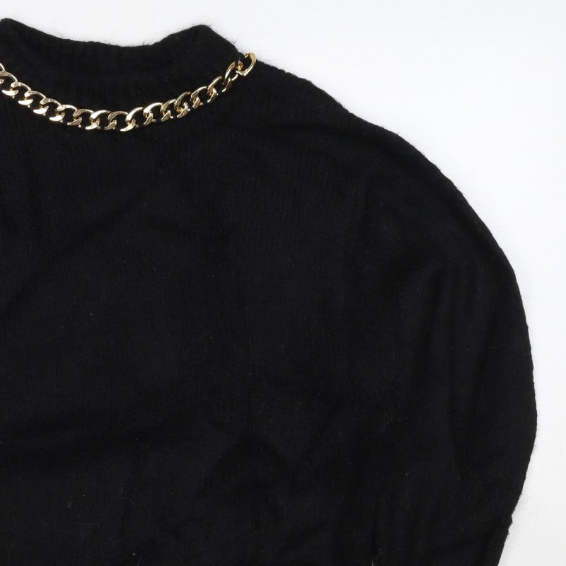 Women's Black Gold Chain Neck Knit Jumper Size S Long Sleeve