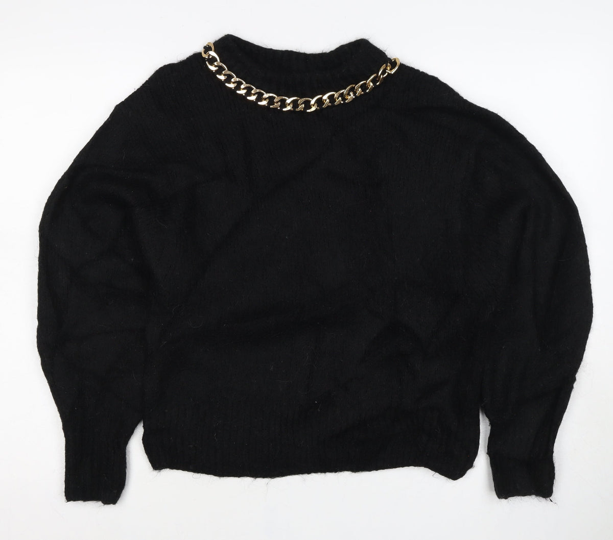 Women's Black Gold Chain Neck Knit Jumper Size S Long Sleeve