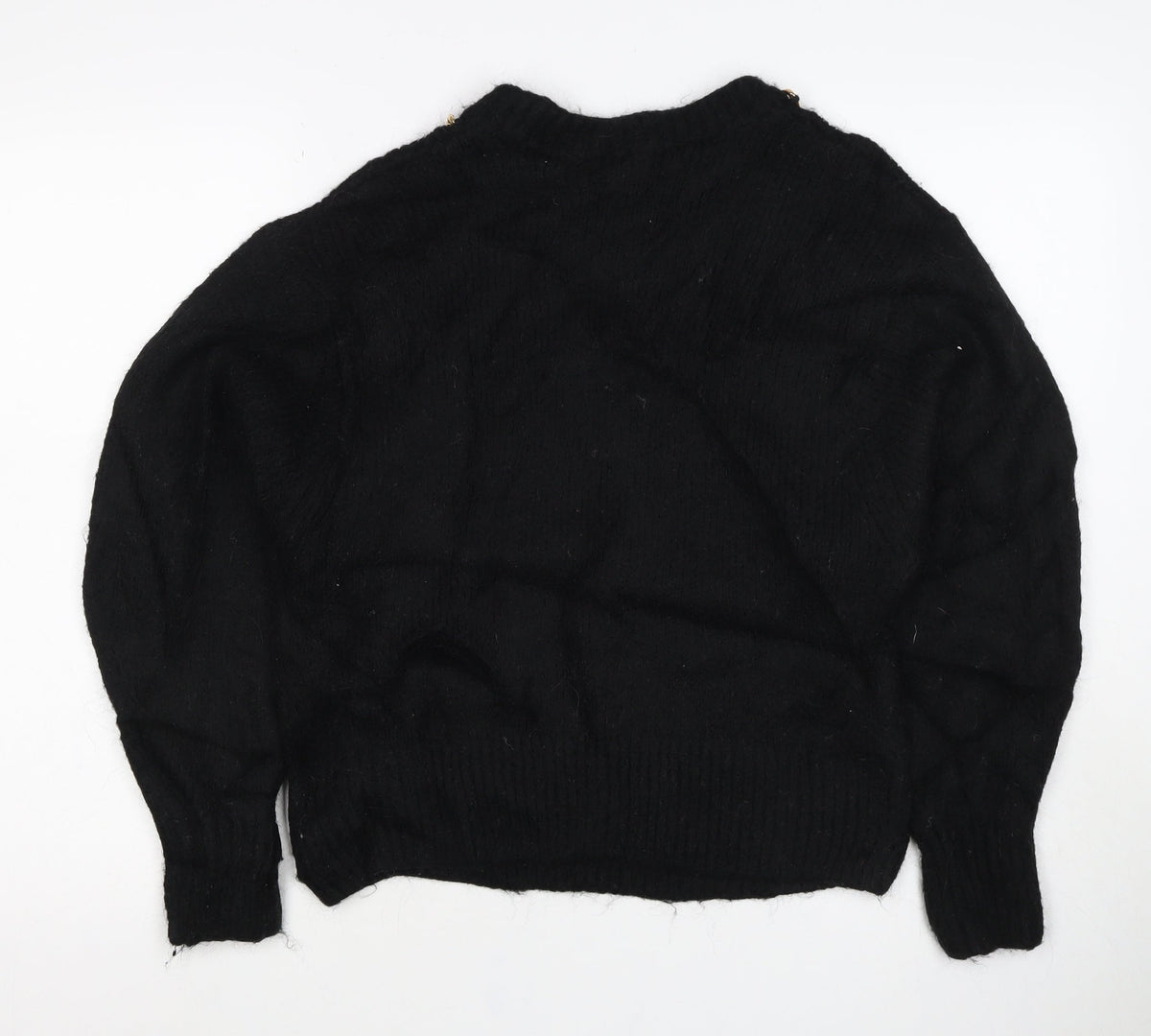 Women's Black Gold Chain Neck Knit Jumper Size S Long Sleeve