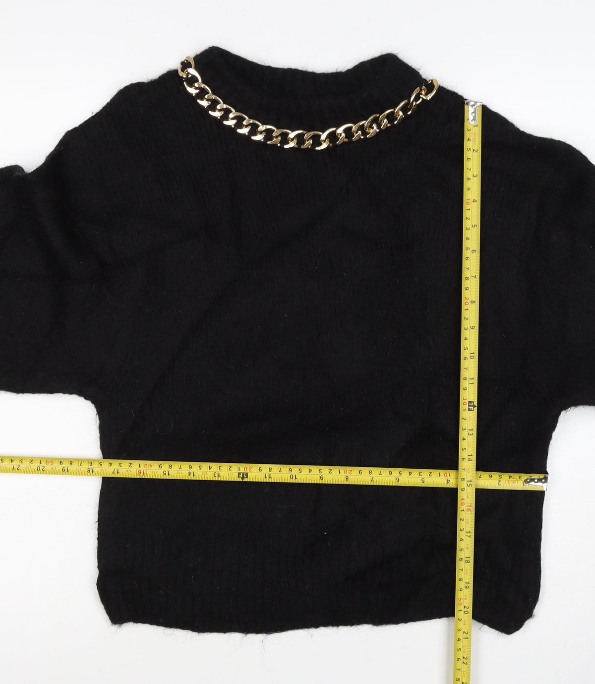 Women's Black Gold Chain Neck Knit Jumper Size S Long Sleeve