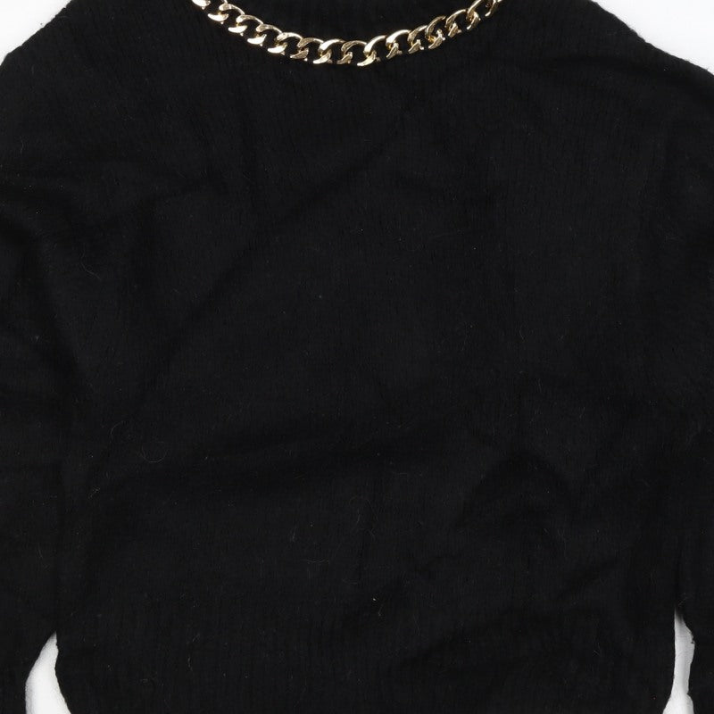 Women's Black Gold Chain Neck Knit Jumper Size S Long Sleeve
