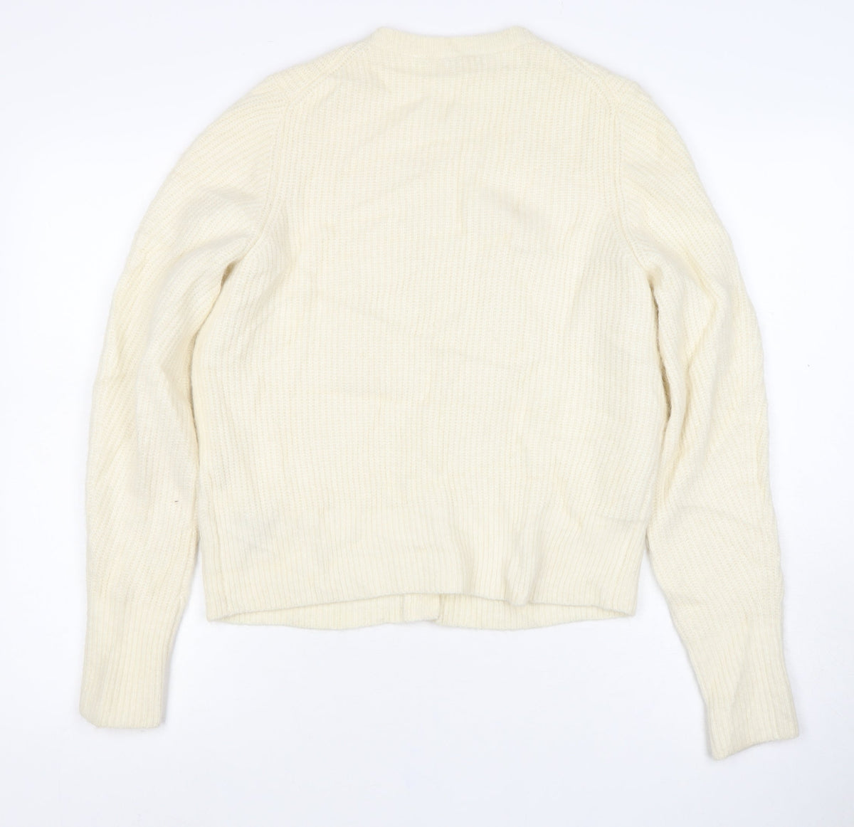 Ted Baker Women Ivory UK 12 Rib Knit Rhinestone Button Cardigan