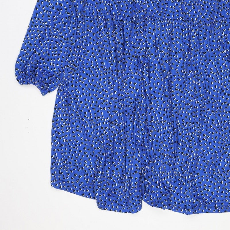 New Look Curves Women Blue Animal Print Ruched Midi Dress UK 22