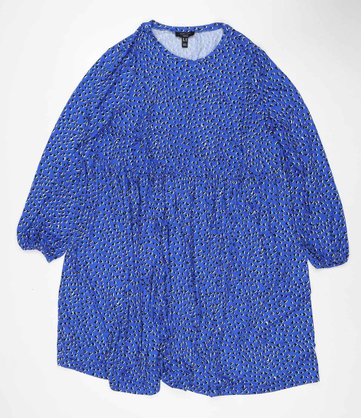 New Look Curves Women Blue Animal Print Ruched Midi Dress UK 22