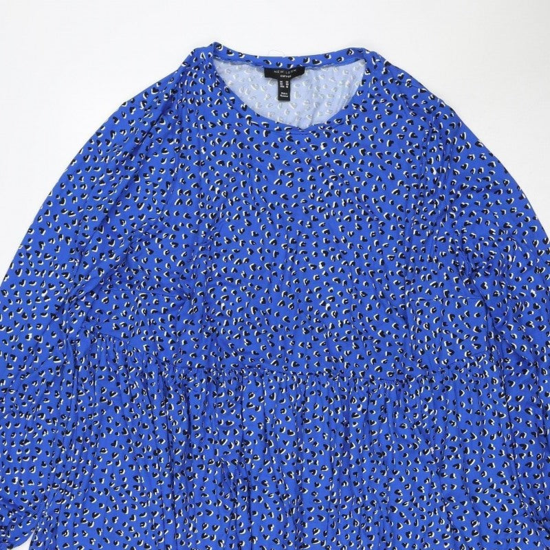 New Look Curves Women Blue Animal Print Ruched Midi Dress UK 22