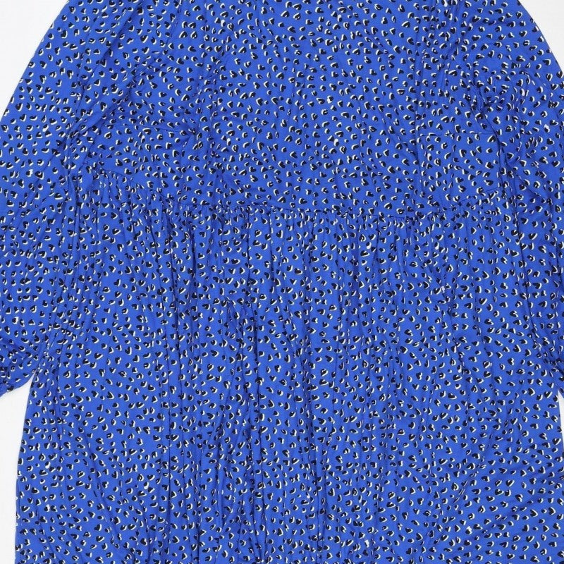 New Look Curves Women Blue Animal Print Ruched Midi Dress UK 22