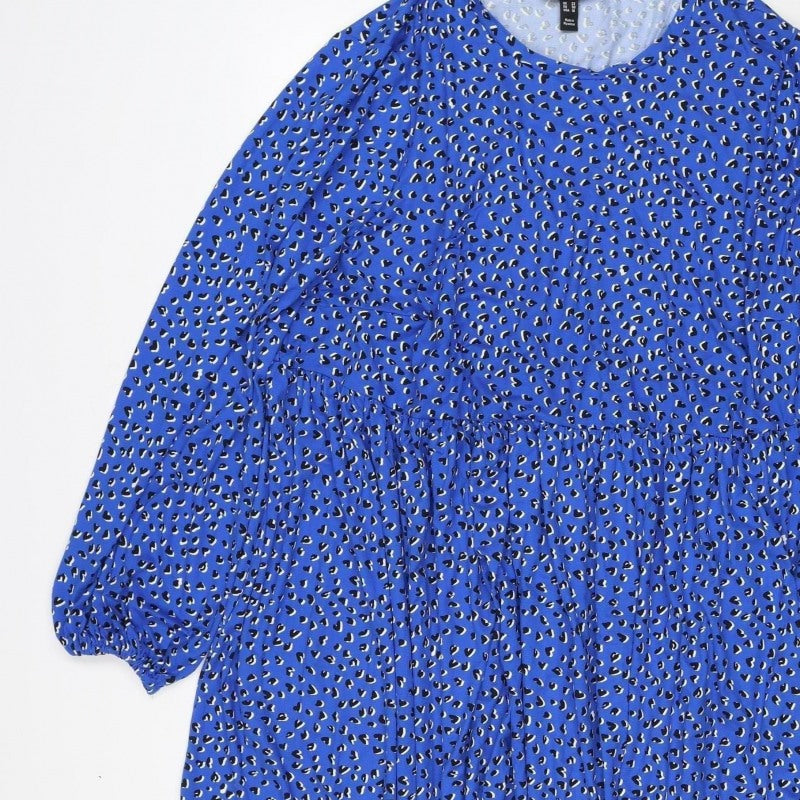 New Look Curves Women Blue Animal Print Ruched Midi Dress UK 22