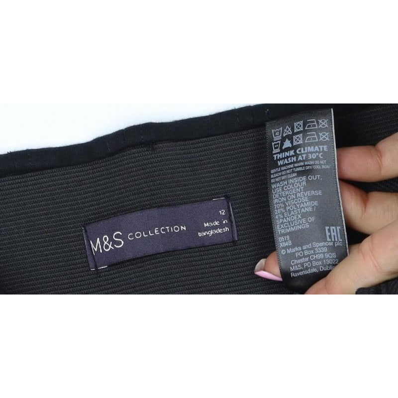 Marks & Spencer Women Black UK 12 Tapered Stretch Trousers
