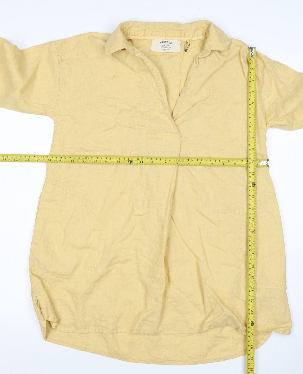 FatFace Women Yellow Size 6 Linen Wrap Collared Long Sleeve Blouse