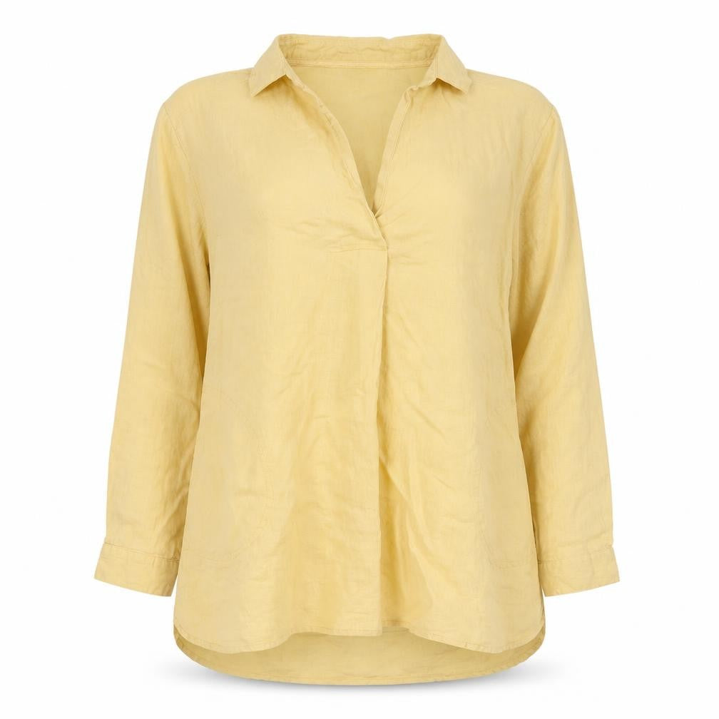 FatFace Women Yellow Size 6 Linen Wrap Collared Long Sleeve Blouse