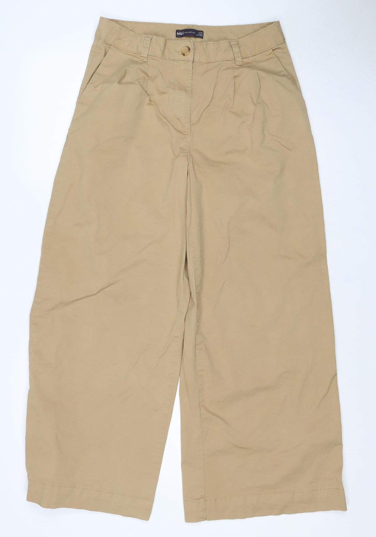 Marks & Spencer Women Beige UK 12 Regular Straight Chino Trousers