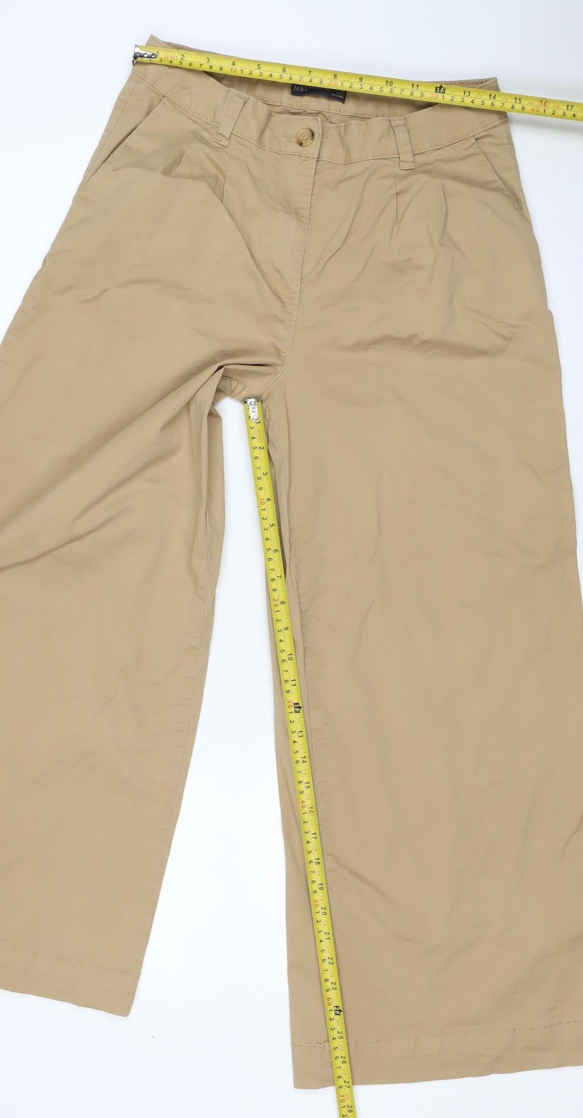 Marks & Spencer Women Beige UK 12 Regular Straight Chino Trousers