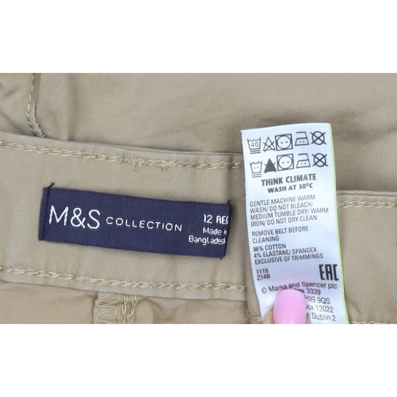 Marks & Spencer Women Beige UK 12 Regular Straight Chino Trousers