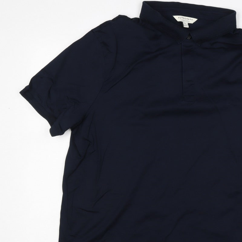 Autograph Men’s Navy Blue 3XL Supima Cotton Button-Down Polo Shirt