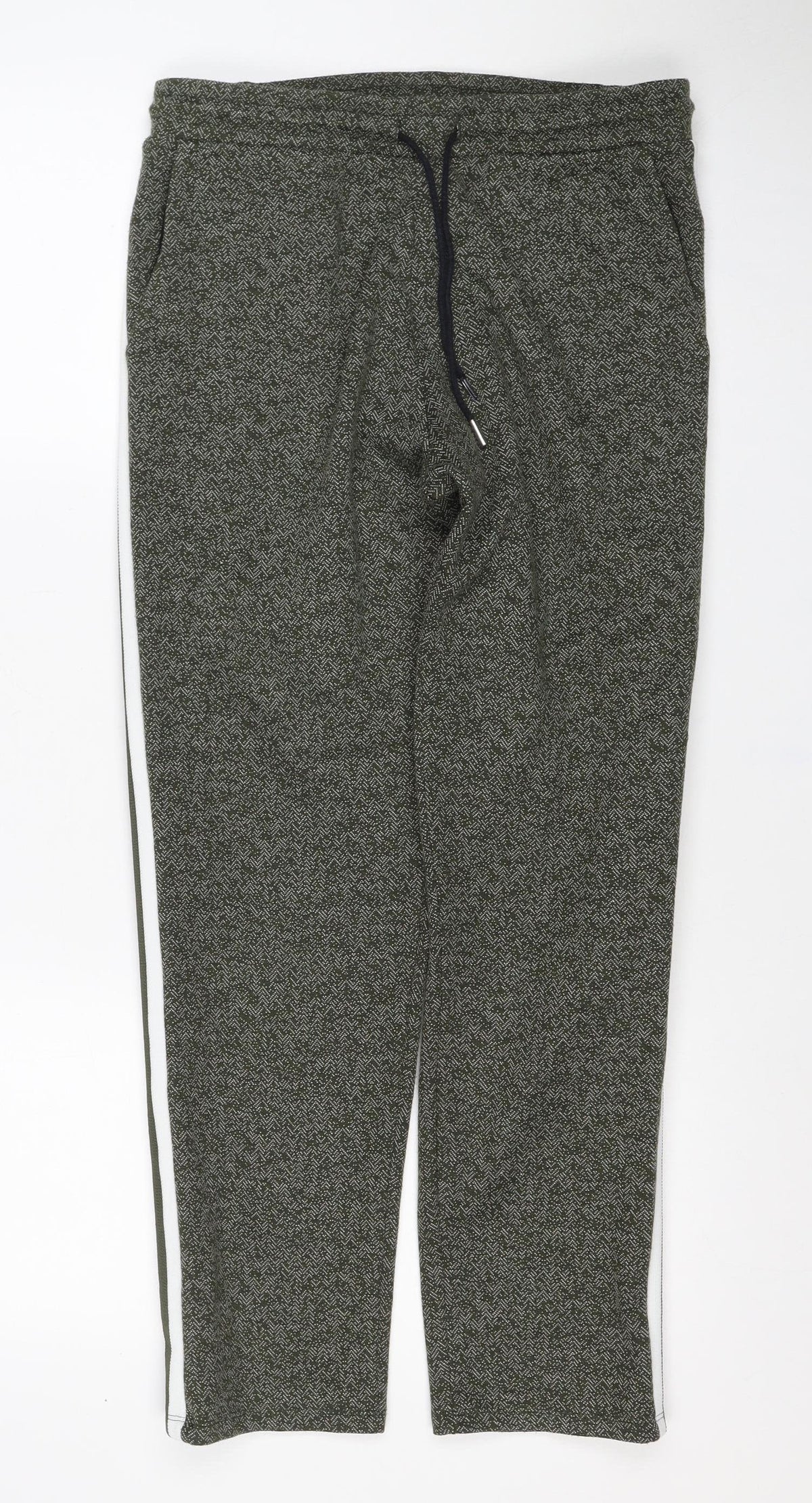 Marks and Spencer Women Green Size 12 Herringbone Tapered Joggers
