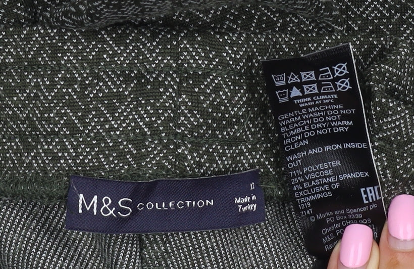 Marks and Spencer Women Green Size 12 Herringbone Tapered Joggers