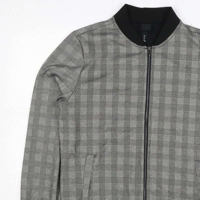 H&M Men’s Grey Check Bomber Jacket Size M Full Zip