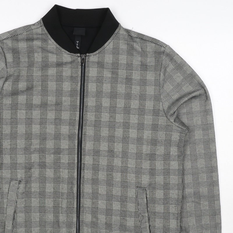 H&M Men’s Grey Check Bomber Jacket Size M Full Zip