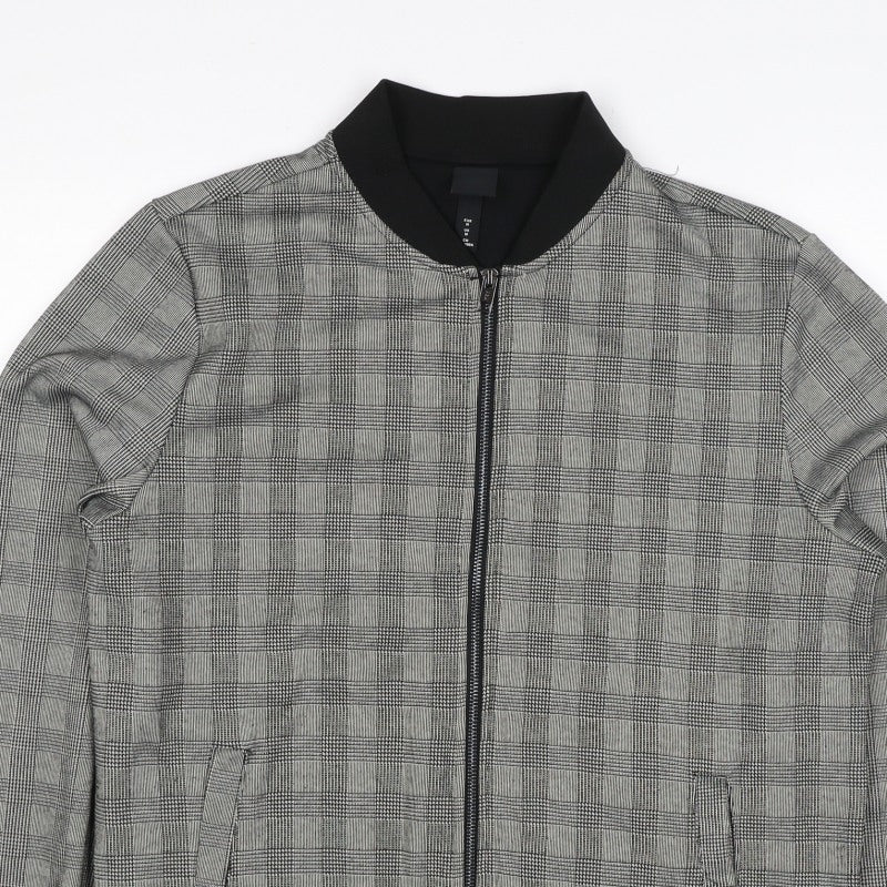 H&M Men’s Grey Check Bomber Jacket Size M Full Zip