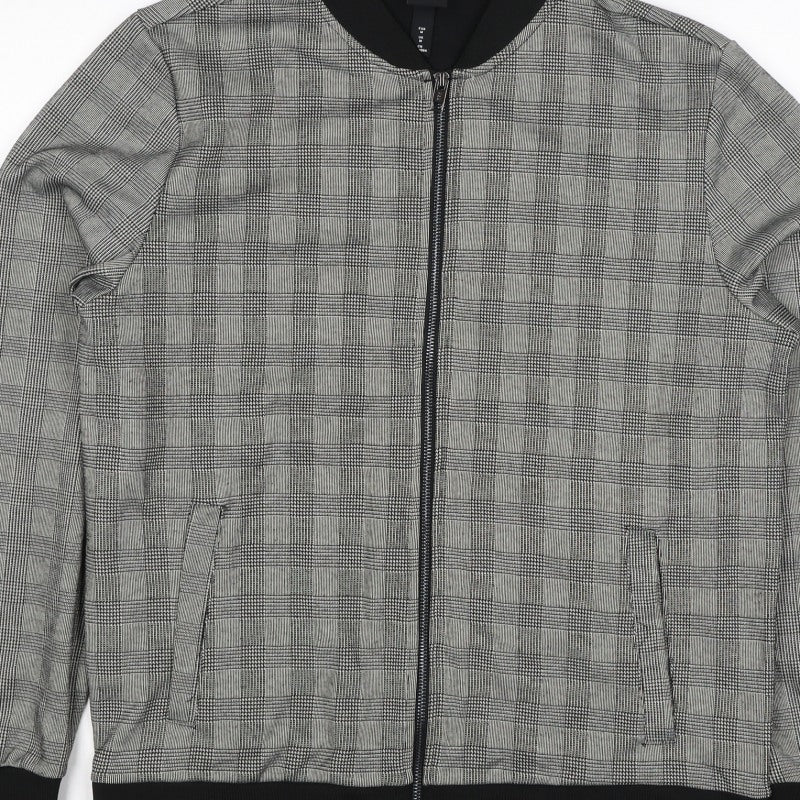 H&M Men’s Grey Check Bomber Jacket Size M Full Zip