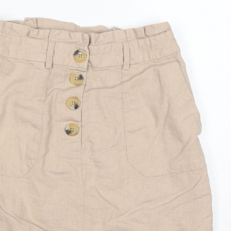 Oasis Women Beige UK 6 Linen Blend Button Front Mini Pencil Skirt